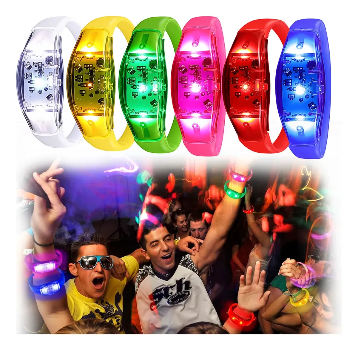 Musical Instrument Gong - 6 Pulseras LED Activadas por Sonido