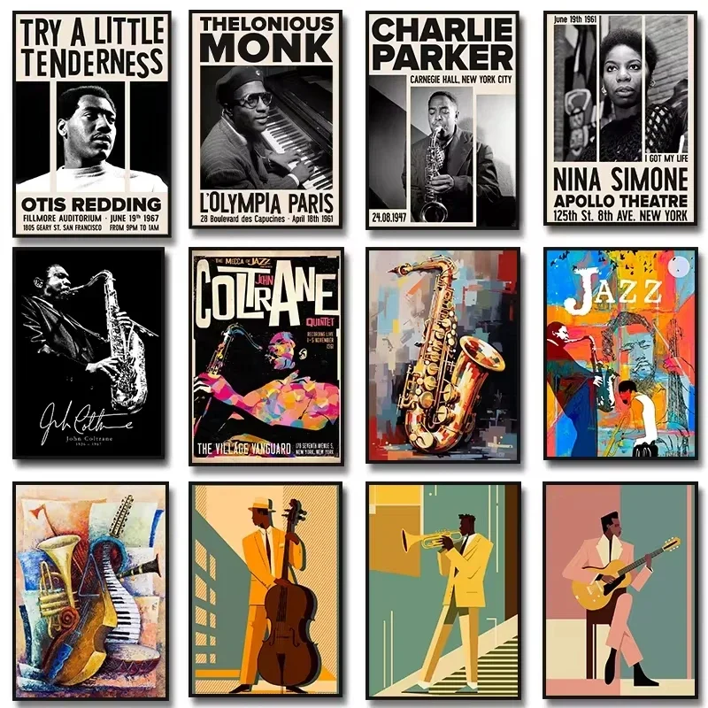 Musical Instrument Painting - Música de Jazz, saxofón, guitarra, violonchelo,