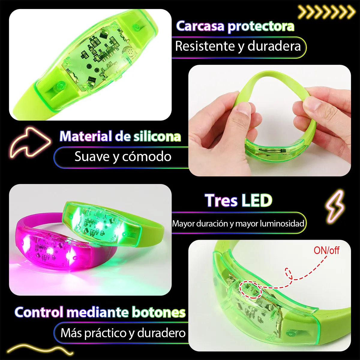 6 Pulseras LED Activadas por S - Musical Instrument Gong reseña y precio